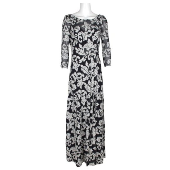 JS Collections Silver Black Embroidered 3/4 Sleeve - Picture 5 of 7